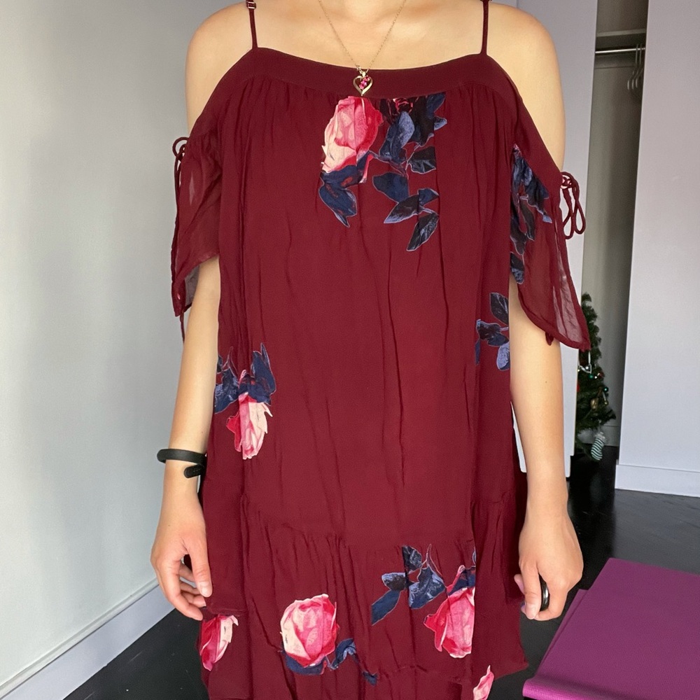 Red floral off the shoulder dress